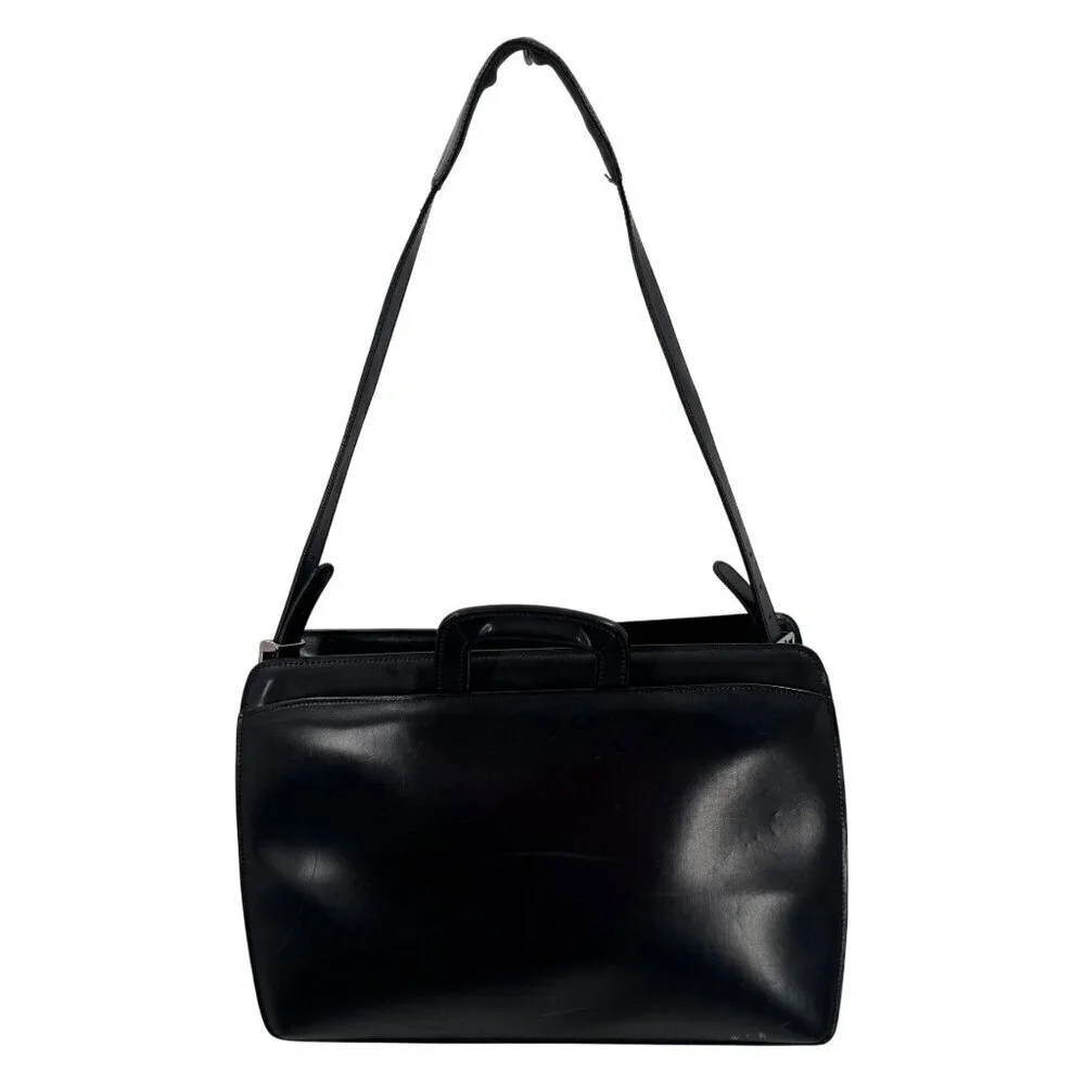 Jack Georges Black Leather Briefcase Executive Business Bag W/Adjustable Straps